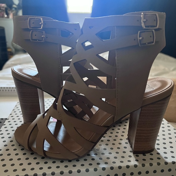 Nude Block Heel Booties - Picture 1 of 2